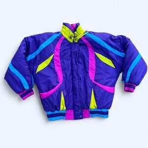 Vintage 90s East West neon ski jacket colorblock puffer rave streetwear S